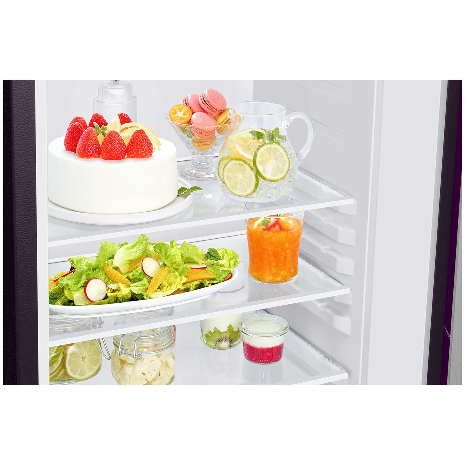 SAMSUNG Horizontal Curve 215 Litres 5 Star Direct Cool Single Door Refrigerator with Base Stand Drawer (RR23D2H259R/HL, Paradise Bloom Purple)