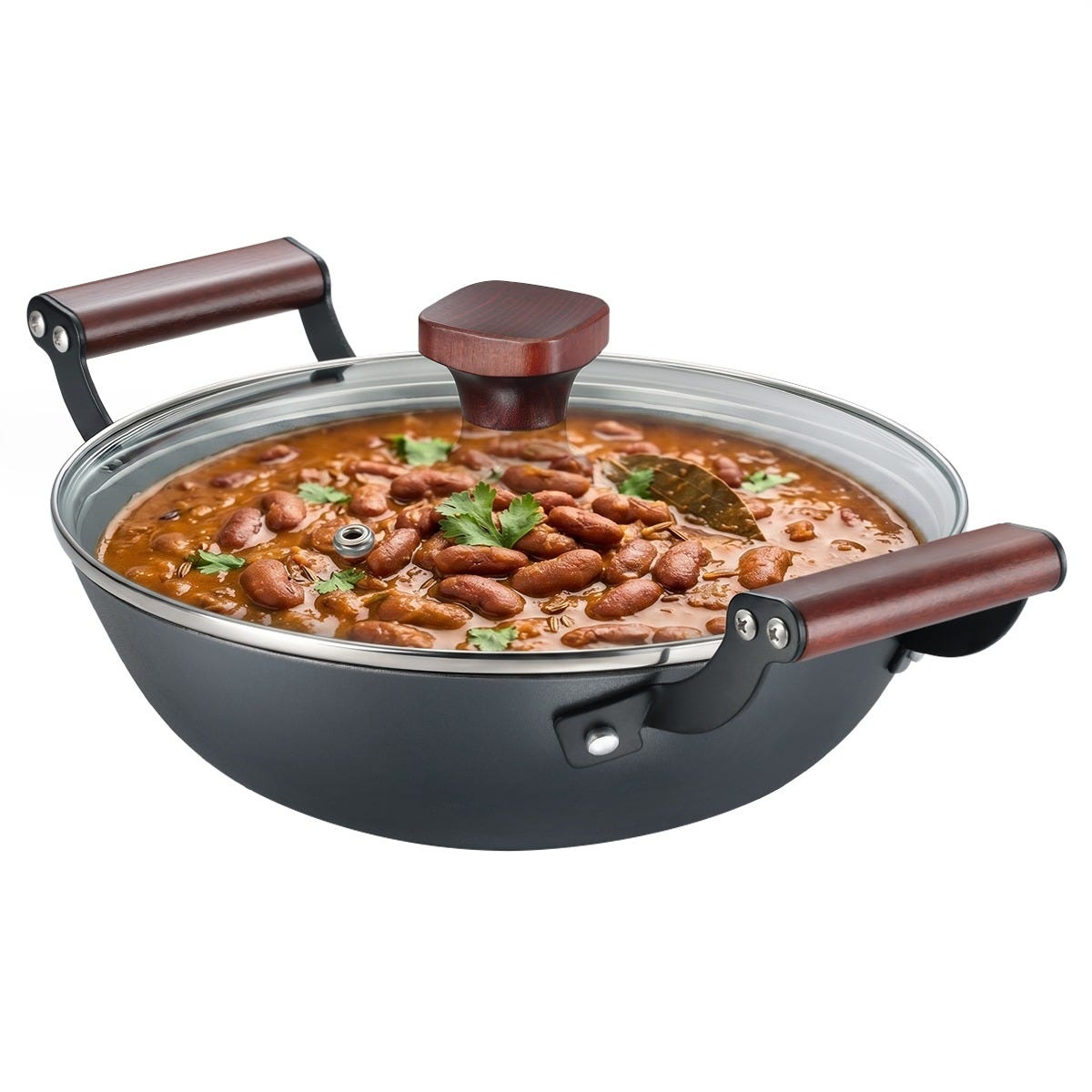 Prestige Castlite Patterned Enamel Coated Cast Iron Fry Pan 20cm/0.9L + Prestige Castlite Patterned Enamel Coated Cast Iron Kadai 24cm/2.4L with Glass Lid, Rust-Proof, Gas & Induction, 15Y Warranty