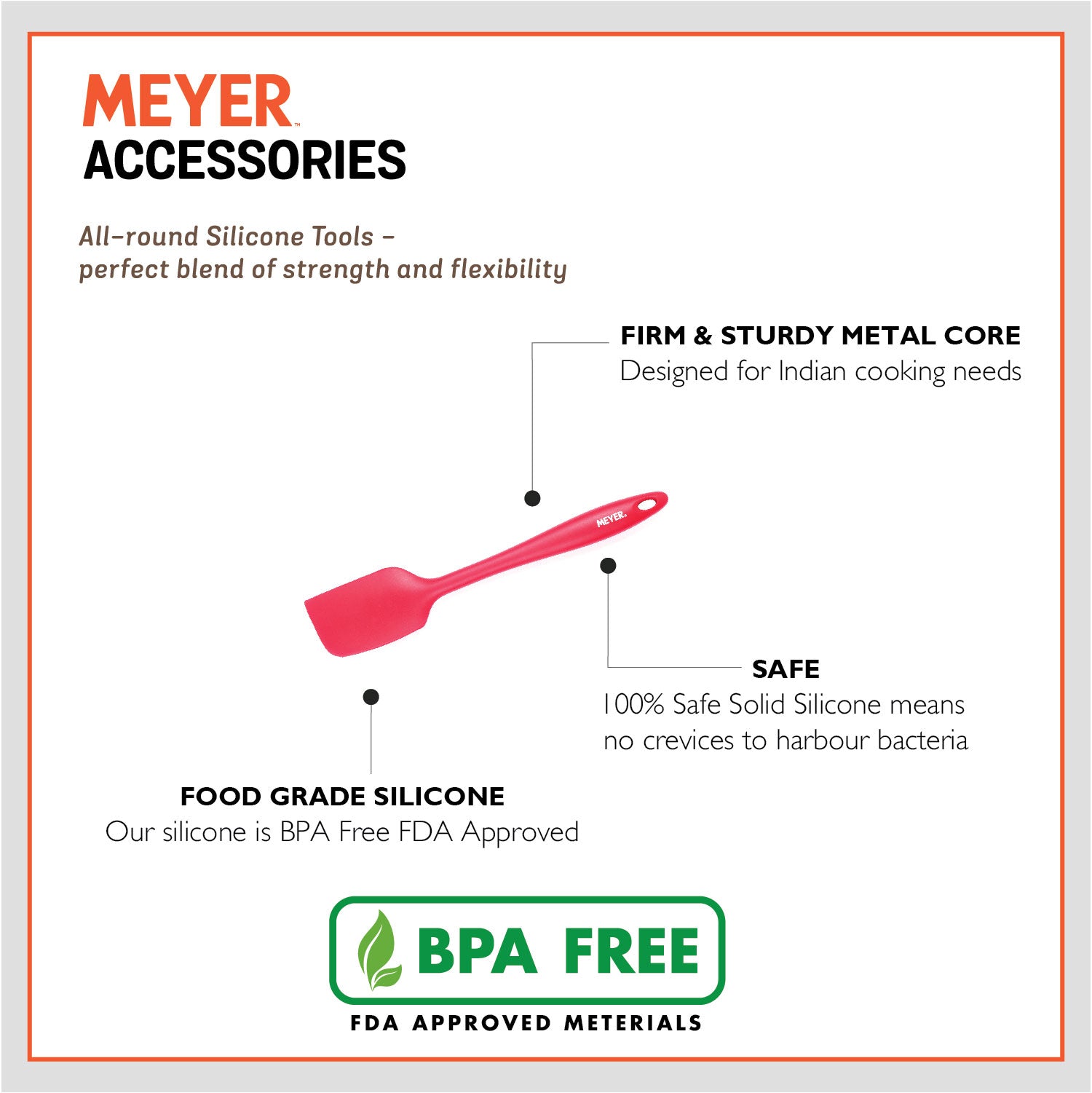 Meyer Silicone Accessories 3 pcs set - (Spatula + Turner + Brush ), Red