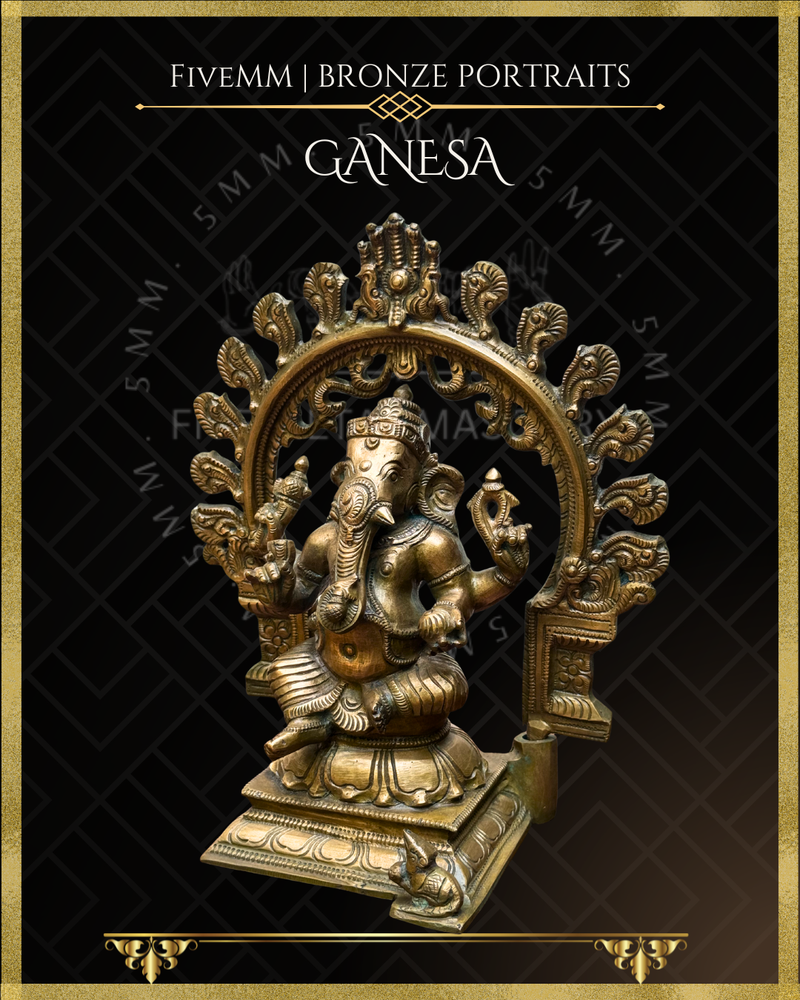 Ganesa Panchaloha Bronze Icon - 10" Seated with arch