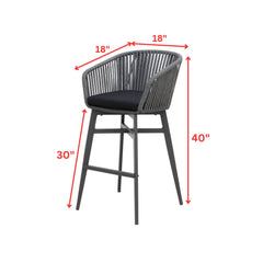Esen Outdoor Patio Bar Chair 2 Chair For Balcony Braided & Rope (Dark Grey)