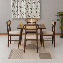 Ashton Solid Wood Rattan Cane Squre Dining Table Set -4 Seater 
