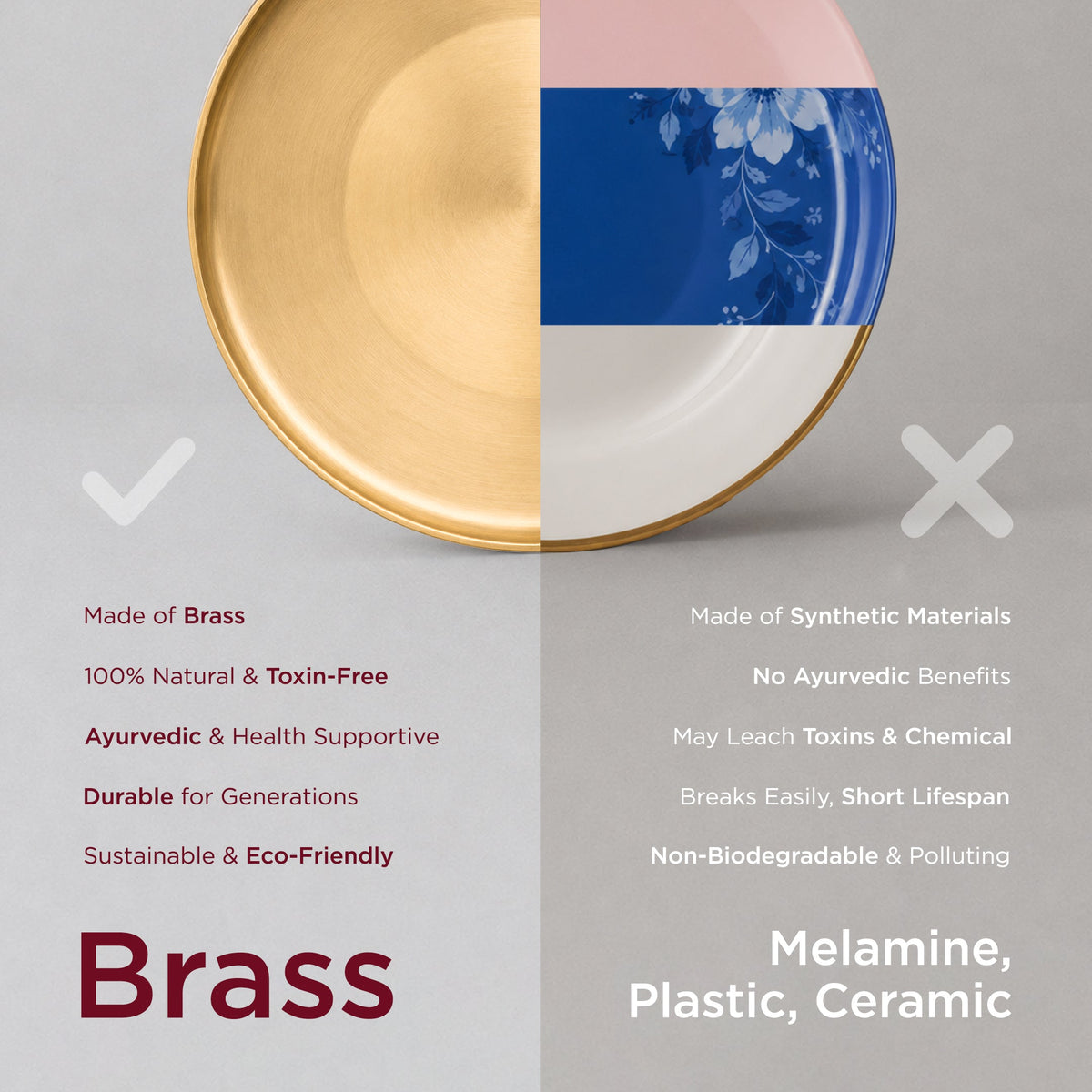 6-Piece Pure Brass Dinner Set with Tin Coating (पीतल का डिनर सेट)