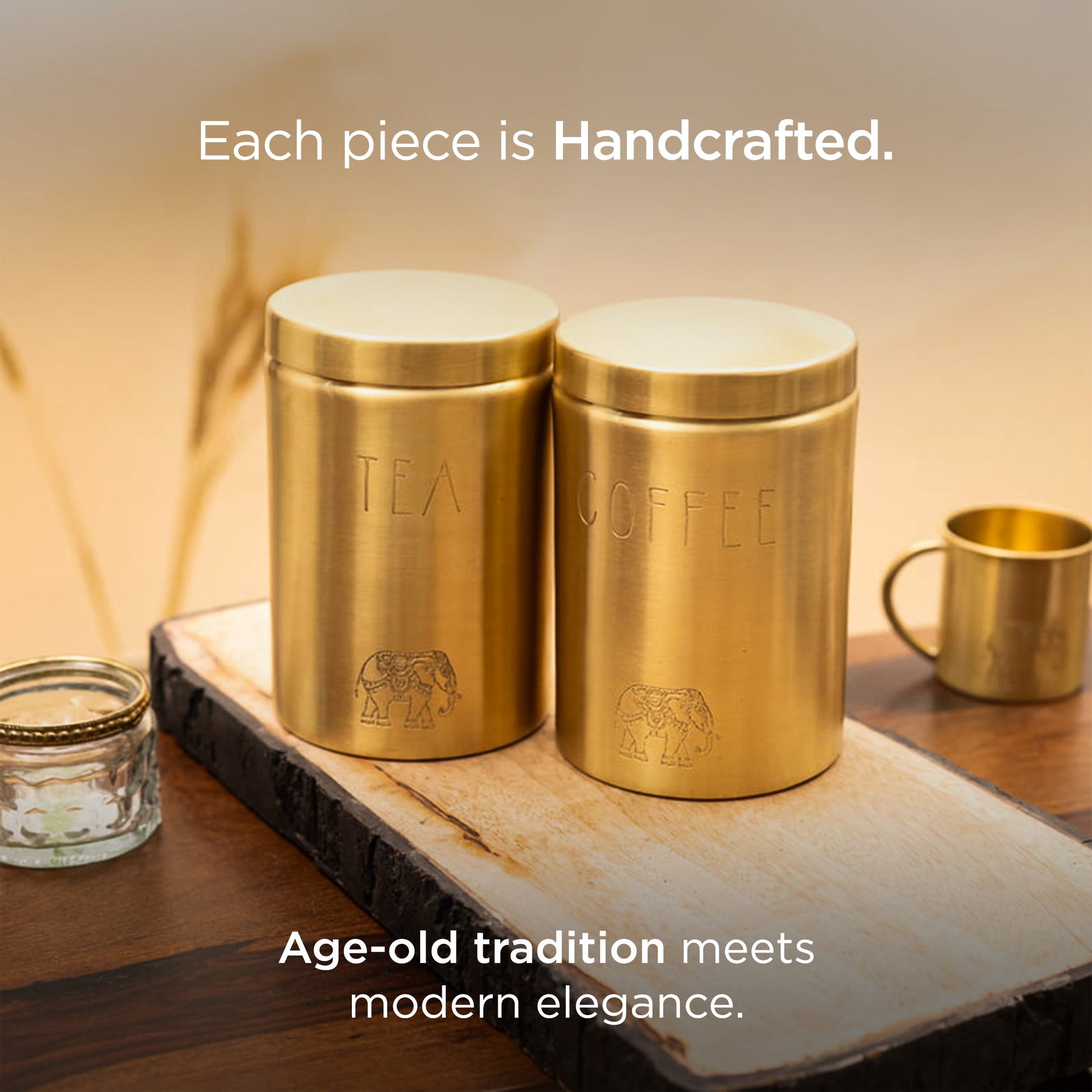Pure Brass Tea and Coffee Container Set with Elephant Motif