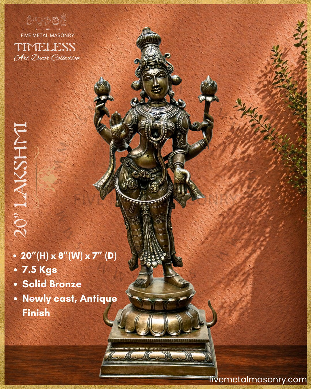 Lakshmi Panchaloha Bronze Icon - 20" Standing - Timeless Collection