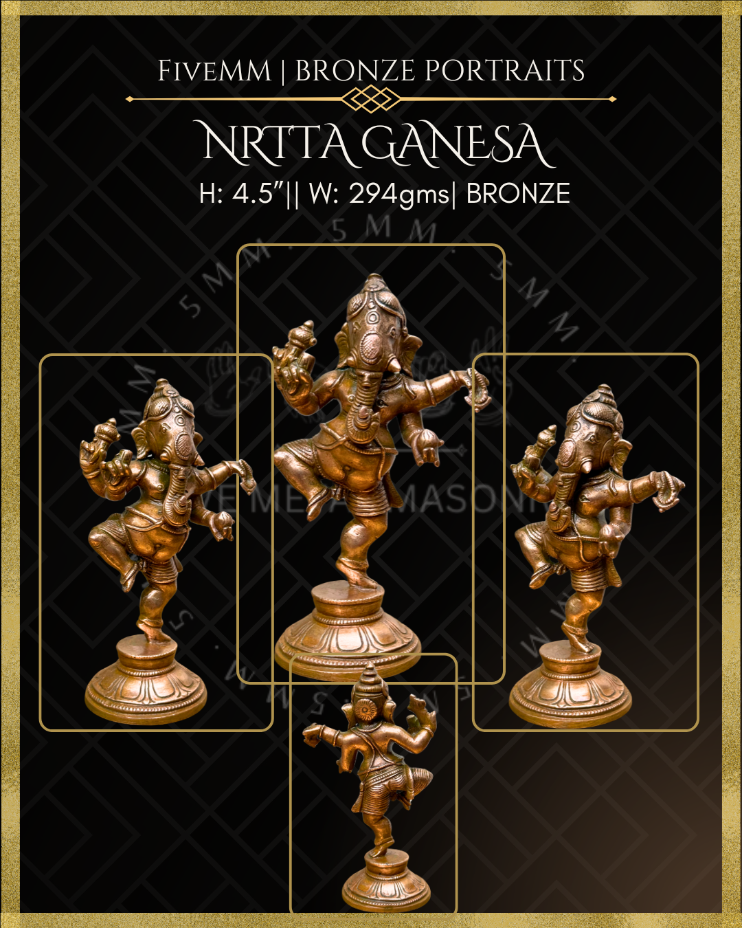 Nrtta(Dancing) Ganesa Panchaloha Bronze Icon - 4.5" -Antique finish