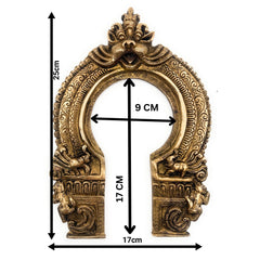 Bhunes Brass Hand-Carved Prabhavali Frame with Kirtimukha – Wall Hanging Arch for Pooja Room, Temple Decor, Prabhawal for Deity Idol Backdrop, Gold, 10 Inch, 1 Piece