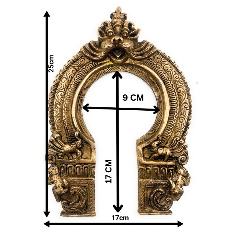 Bhunes Brass Hand-Carved Prabhavali Frame with Kirtimukha – Wall Hanging Arch for Pooja Room, Temple Decor, Prabhawal for Deity Idol Backdrop, Gold, 10 Inch, 1 Piece