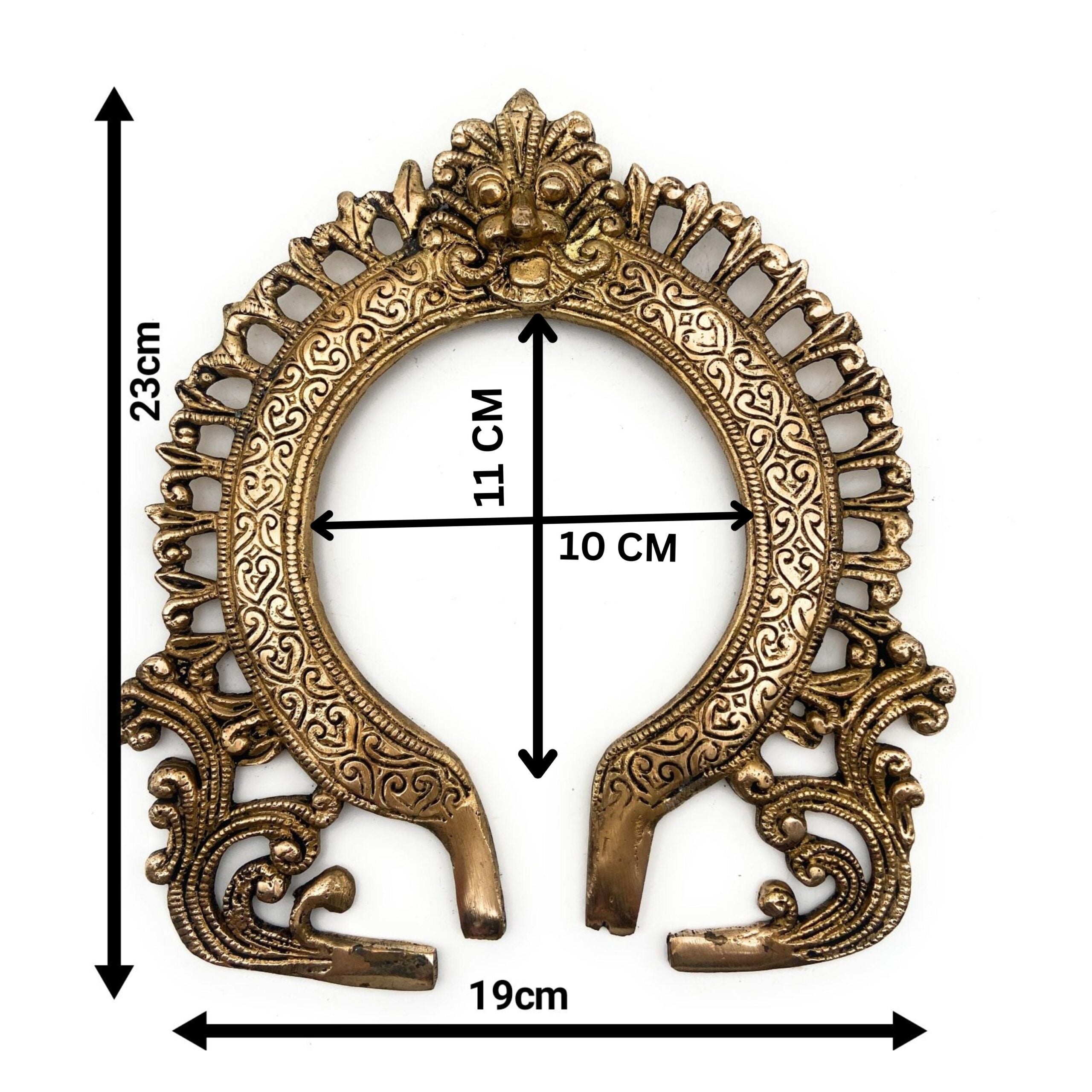Bhunes Brass Hand-Carved Prabhavali Arch Frame with Kirtimukha – Wall Hanging for Pooja Room, Temple Backdrop, Murti Decor, Prabhawal for Home Mandir, Gold, 9 Inch, 1 Piece