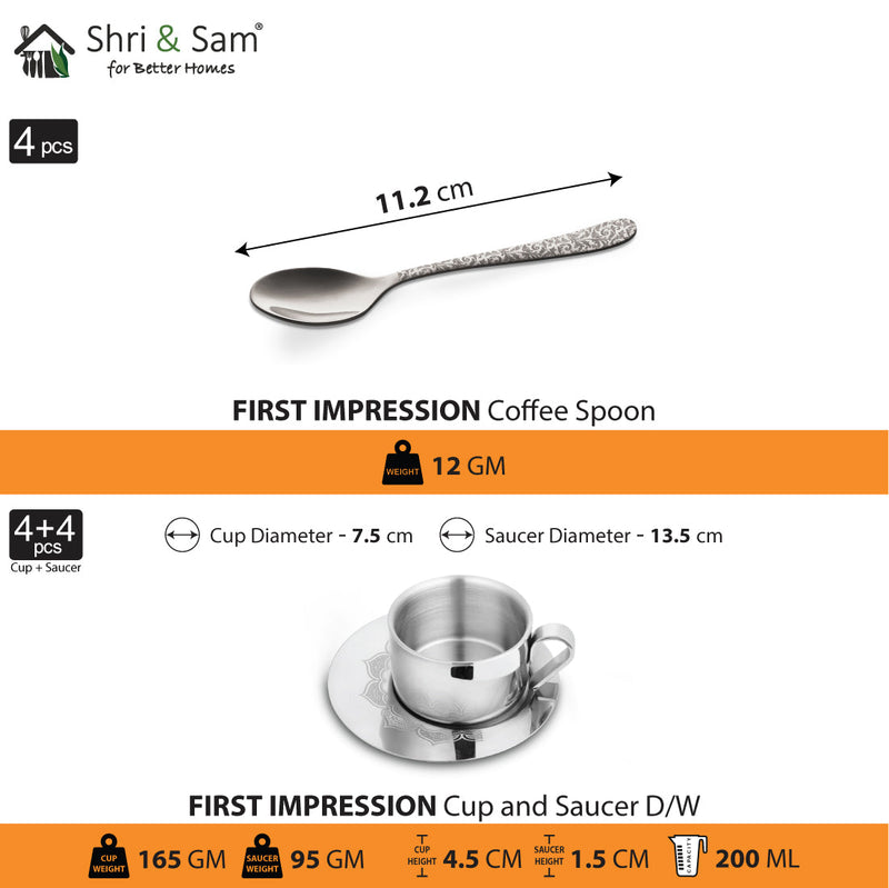 Stainless Steel 4 PCS Double Wall Cup and Saucer with Laser First Impression