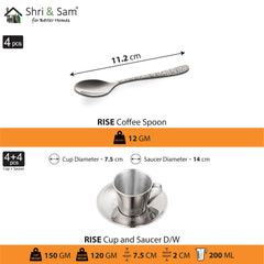 Stainless Steel 4 PCS Double Wall Cup and Saucer with Laser Rise