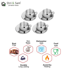 Stainless Steel 4 PCS Double Wall Cup and Saucer First Impression