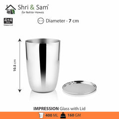 Stainless Steel 4 PCS Glass with SS Lid Impression