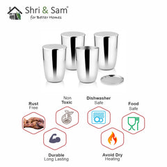 Stainless Steel 4 PCS Glass with SS Lid Impression