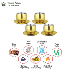 Stainless Steel 4 PCS Double Wall Cup and Saucer with Gold PVD Coating Nikki