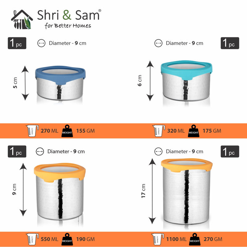 Stainless Steel 4 PCS Hammered Canister with Air Tight Lid Lock N Roll