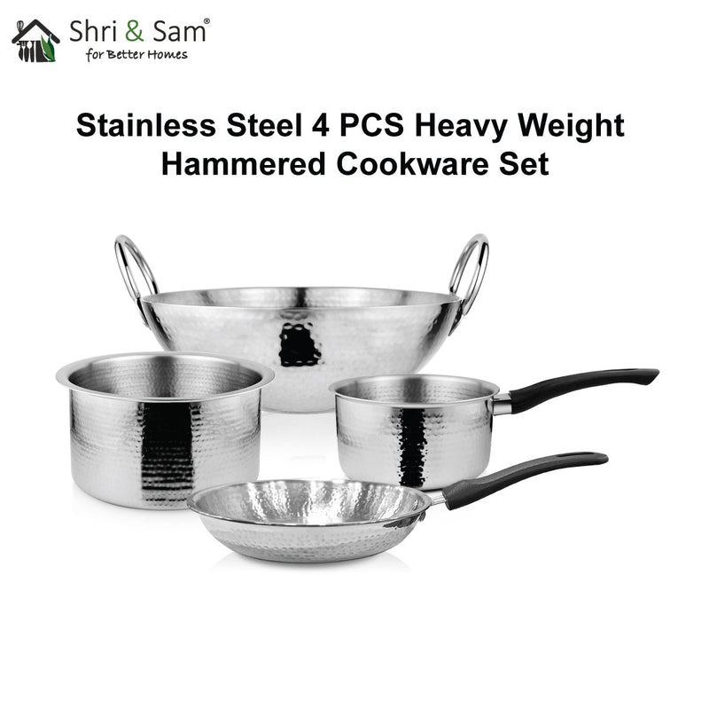 Stainless Steel 4 PCS Heavy Weight Hammered Cookware Set