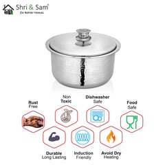 Stainless Steel Heavy Weight Hammered Patila with SS Lid