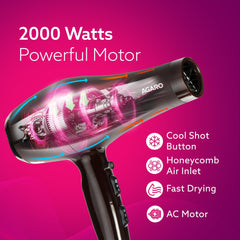 AGARO HD-1120 2000W AC தொழில்முறை ஹேர் ட்ரையர், சீப்பு, செறிவு மற்றும் டிஃப்பியூசர் முனைகள், சூடான மற்றும் குளிர்ந்த காற்று, 2 வேகம் &amp; 3 வெப்பநிலை அமைப்புகள், கூல் ஷாட், ஹேர் ட்ரையர் &amp; ப்ளோவர் ஆண்கள் மற்றும் பெண்களுக்கானது. -5