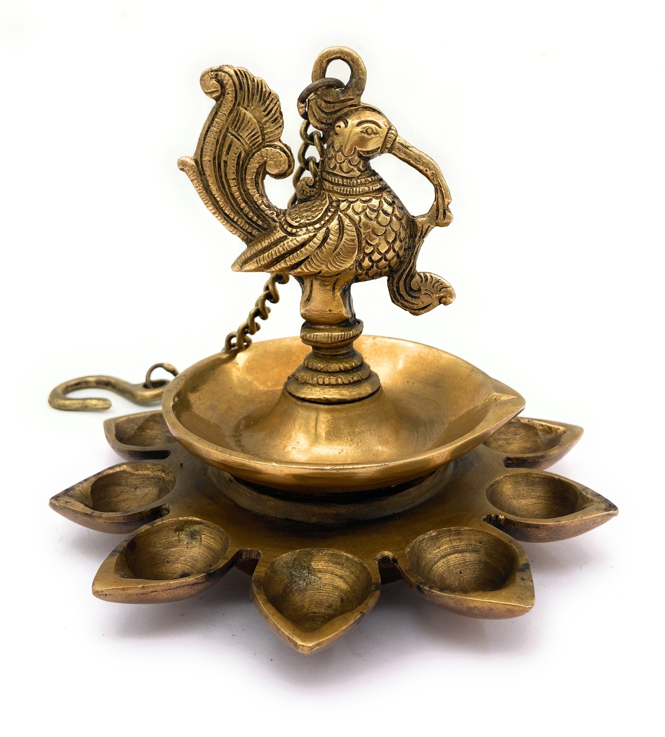 Brass Hanging Lamp Peetal Pittal Ceiling Lantern, Traditional Pitala Pendant Light, Antique Vellikal Jhoomar,Gold, 7 Inch, 1 Piece