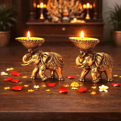 Brass Lightweight Elephant Standing Diya Pair
