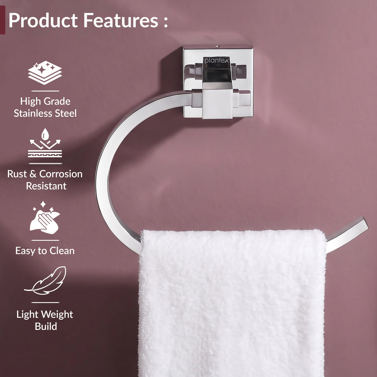 Plantex Aqua Heavy-Duty Stainless Steel Napkin Ring/Towel Ring/Napkin Holder/Towel Hanger/Bathroom Accessories (Chrome) - Pack of 1-4