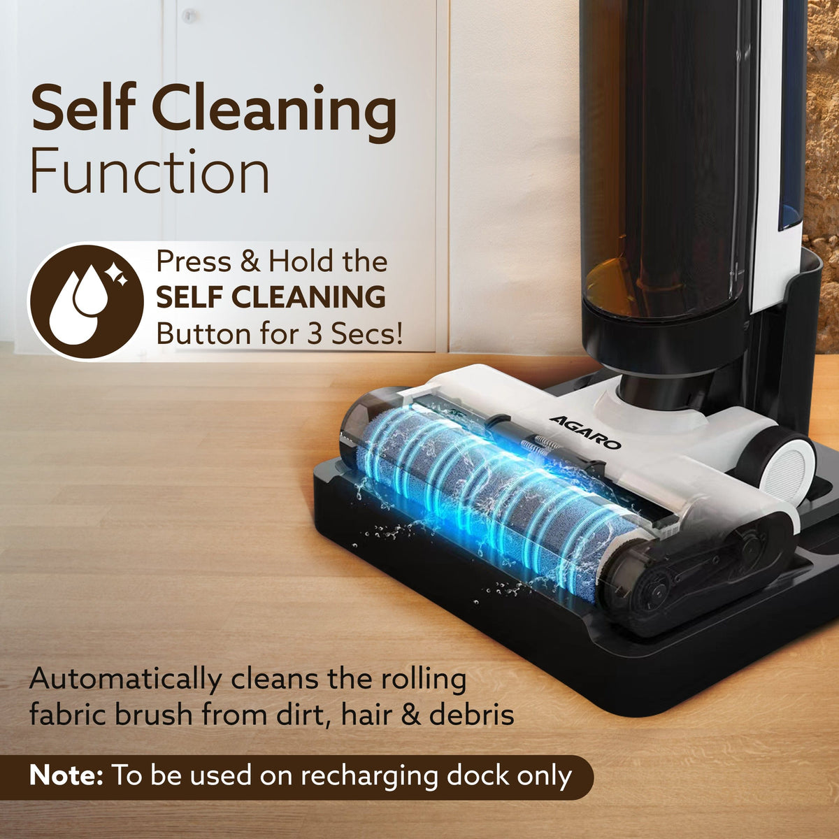 AGARO Royal Mop & Vacuum Cleaner, Lightweight Cordless Cleaner for Multi-Surface Hard Floor, Brushless Motor, Smart Disp