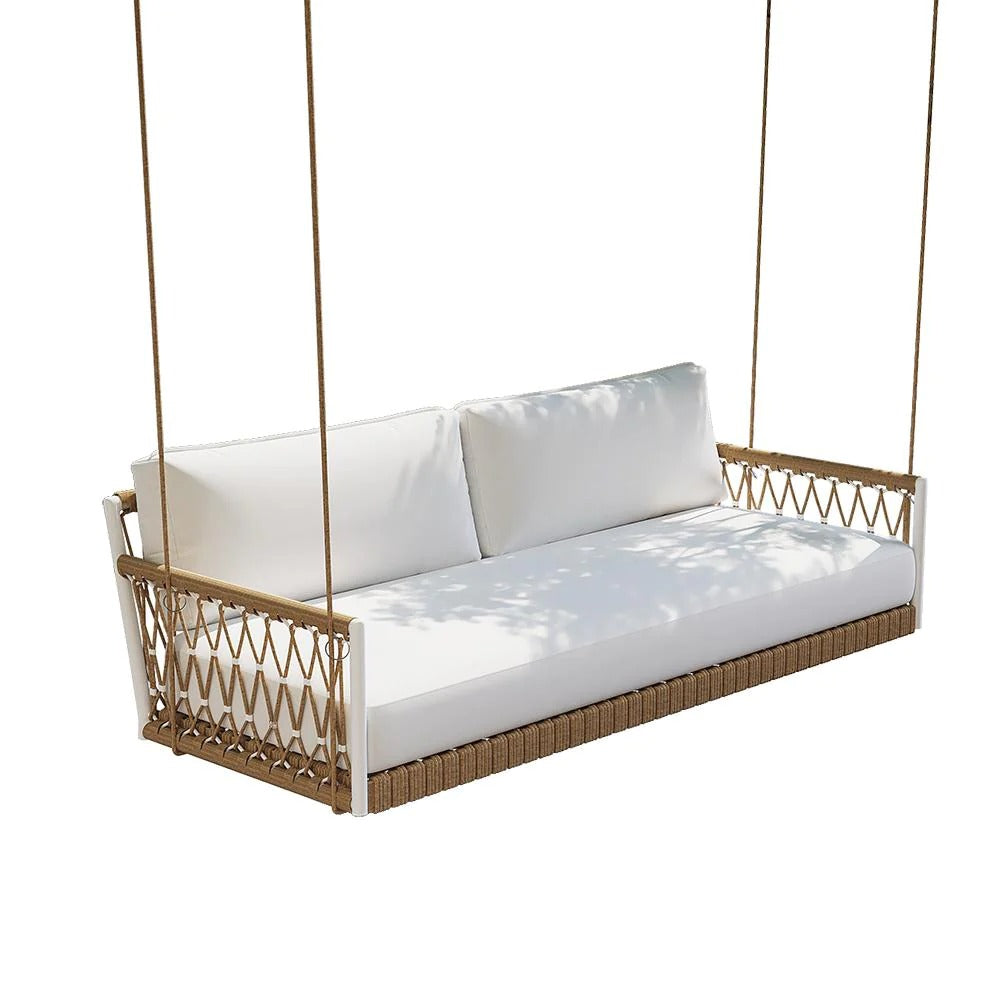 Otio Double Seater Hanging Swing Without Stand For Balcony , Garden Swing (Tan + White) Braided & Rope