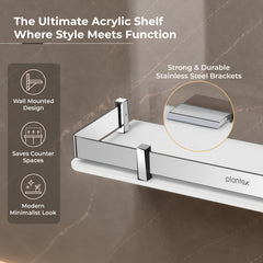 Plantex Wall Shelf for Bathroom Storage/Acrylic Washroom Shelf Organizer with Stainless Steel Railings/Bathroom Accessories (White, 15x6 inches)-4