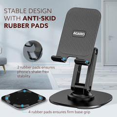 AGARO 360° Revolving Mobile Stand, Foldable & Sturdy Metal Stand with 360° Rotation, Multiple Height & Angle Adjustments & Anti-Slip pads for Desk, Compatible with Smartphones, Tablets, Kindles & iPad-5