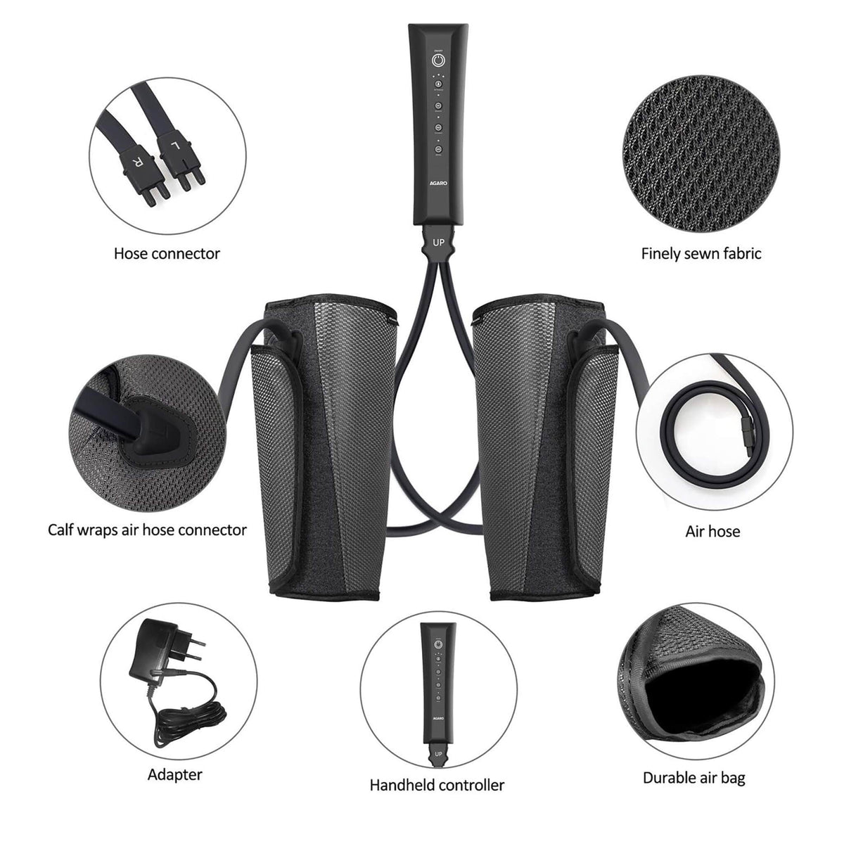 AGARO COMFY Air Compression Leg Massager,Leg Foot Calves Massage Machine with Handheld Controller for Pain Relief and Blood Circulation (Black)-4