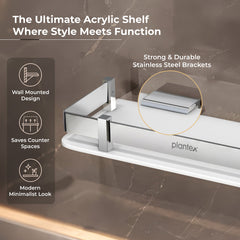 Plantex Acrylic Multipurpose Bathroom Shelf/Rack for Living Room/Wall Mount Storage Shelf - Bathroom Accessories Items (White, 12x6 inches)-3