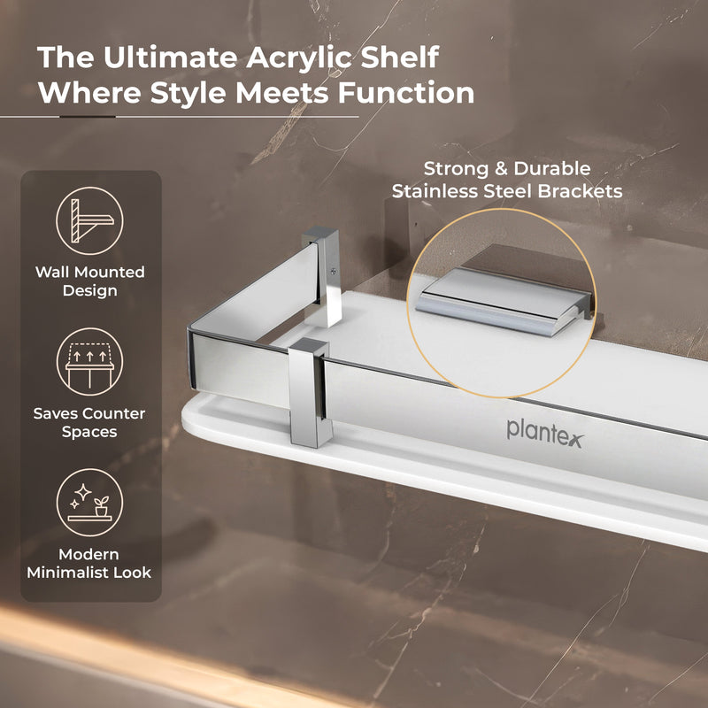 Plantex Acrylic Multipurpose Bathroom Shelf/Rack for Living Room/Wall Mount Storage Shelf - Bathroom Accessories Items (White, 12x6 inches)-3