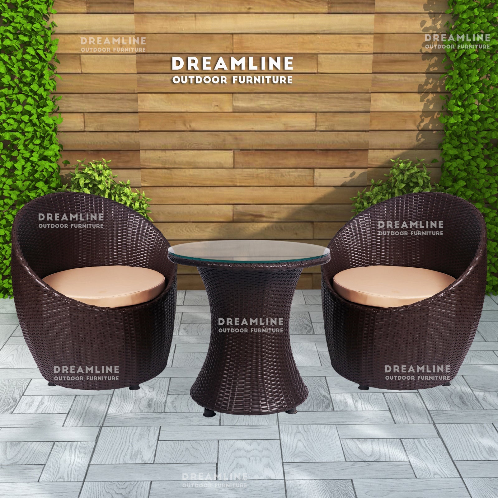 Coco Outdoor Patio Seating Set 2 Chairs and 1 Table Set (Dark Brown)
