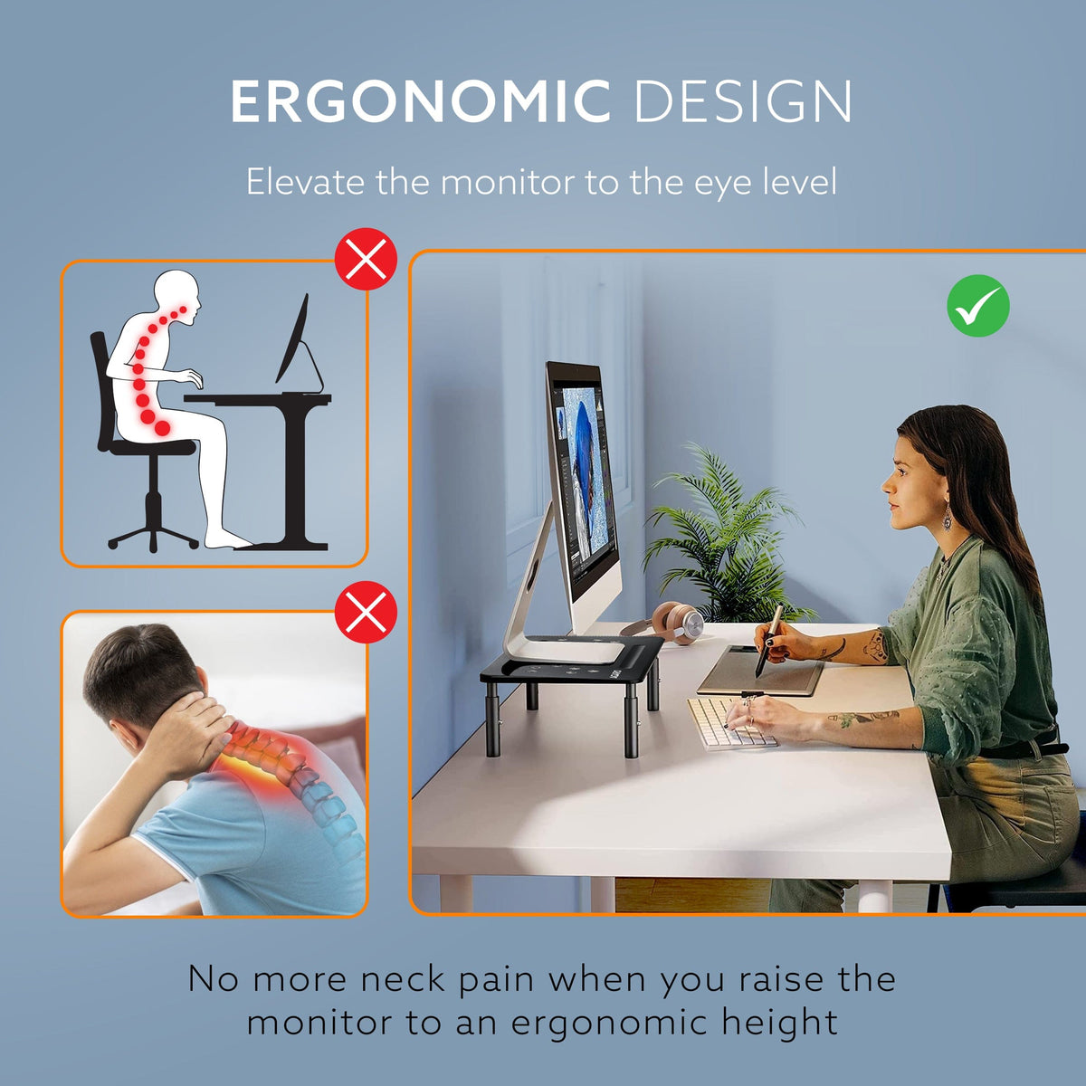 AGARO Monitor Stand for Desk, Laptop Stand & PC Riser, 3-Level Height Adjustable, Compatible with 24”, 27”, 29” & 32” Mo