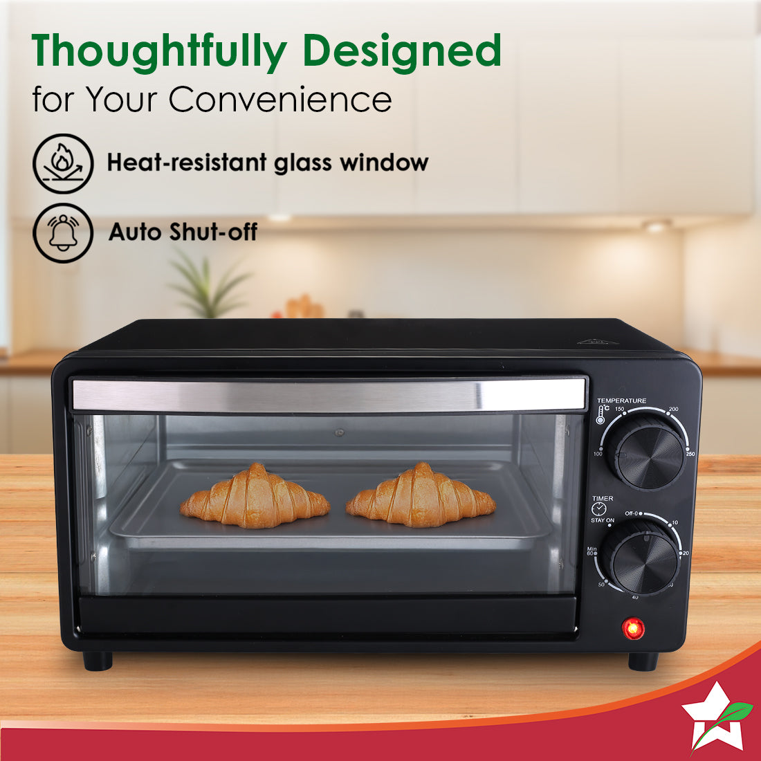 Oven Toaster Griller (OTG) for Kitchen, 10 L, Multi-function, For Baking, Grilling, Roasting, Heat-Resistant Glass, Customised Time & Temperature Control, Easy to Clean, 2-Yr Warranty