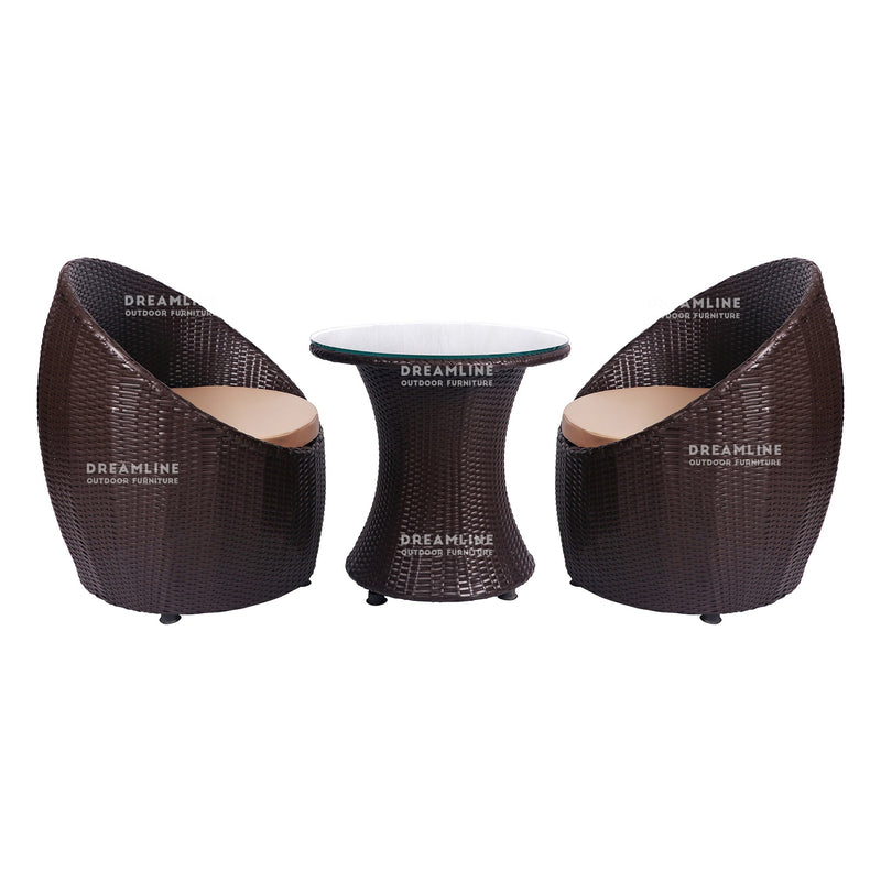 Coco Outdoor Patio Seating Set 2 Chairs and 1 Table Set (Dark Brown)