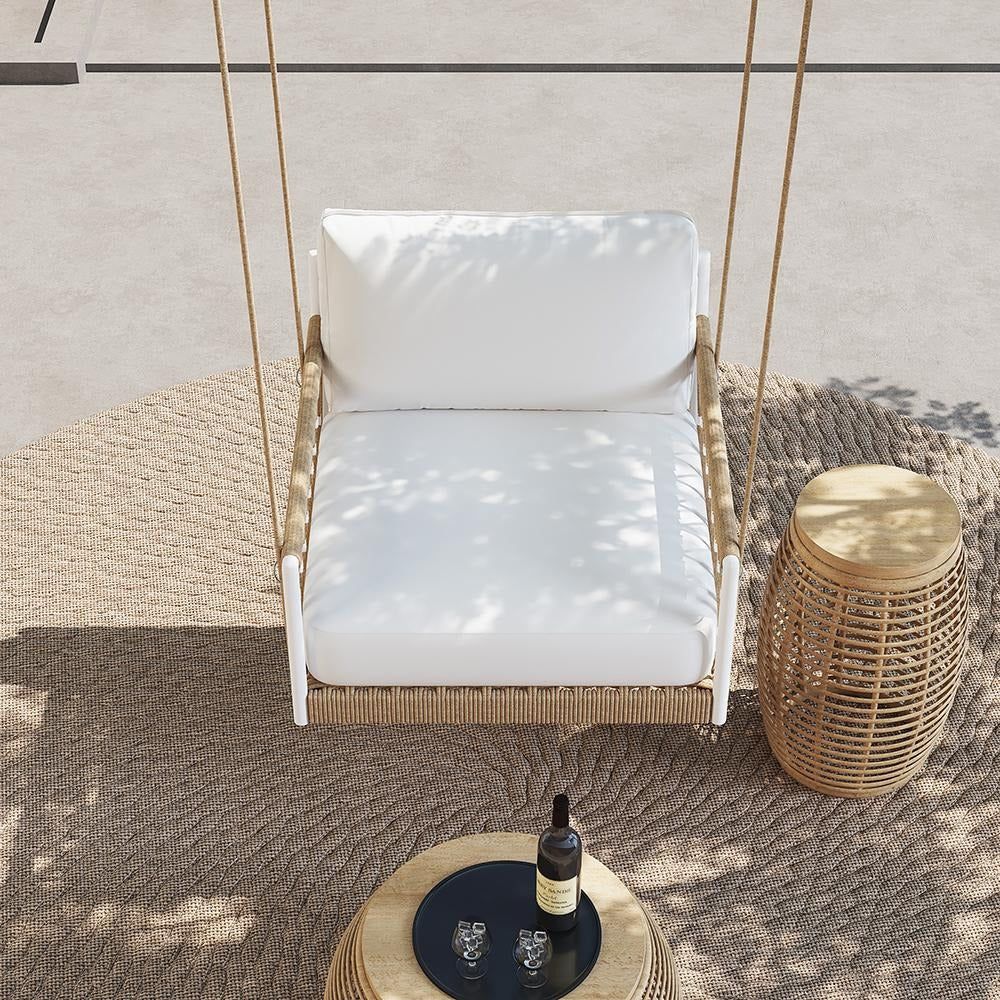 Ulek Single Seater Hanging Swing Without Stand For Balcony , Garden Swing (White + Tan) Braided & Rope