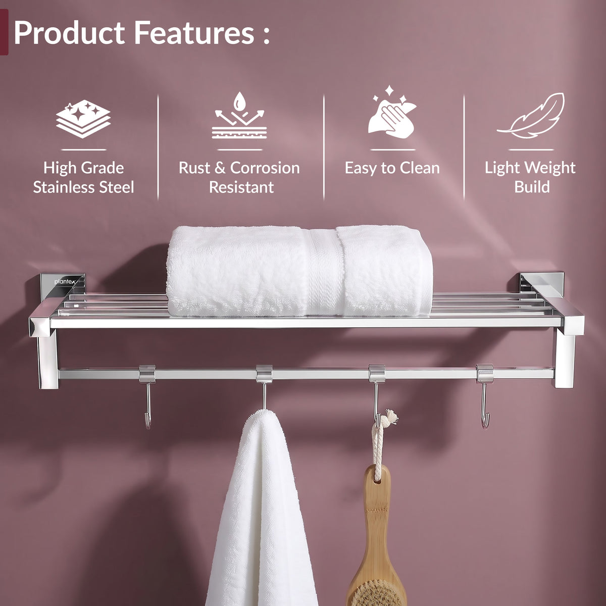 Plantex Heavy-Duty Stainless Steel Towel Rack for Bathroom/Towel Bar/Towel Holder/Bathroom Accessories (24 Inch-Chrome)- Pack of 1, Aqua-4