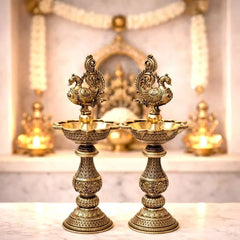 Brass Lightweight Peacock Samai/Lamp Pair (8 Inch)