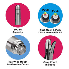 AGARO Delight Stainless Steel Vacuum Flask, 500ML, Hot & Cold Up to 24 Hours, Double Walled Vacuum Insulated, Copper Coating Insulated, Flip top Lid, Leak Proof, Grey.-4