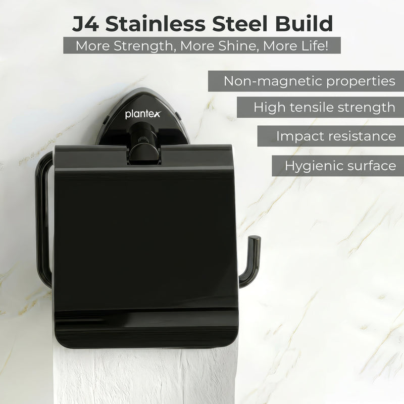 Plantex J4 Stainless Steel Toilet Paper Holder for Bathroom/Tissue Holder for Washroom/Toilet roll Holder for Wall Mounted/Bathroom Accessories (PVD Black Finish) Angel-3