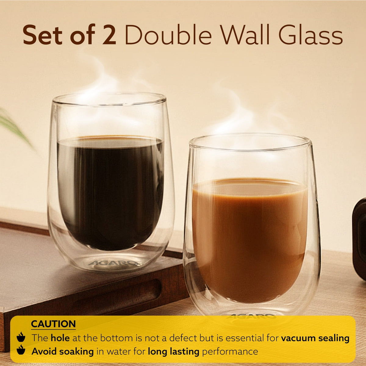 AGARO Elite Double Wall Glass 300ml, Pack of 2 | Premium Borosilicate, Heat Resistant, Microwave & Dishwasher Safe, Idea