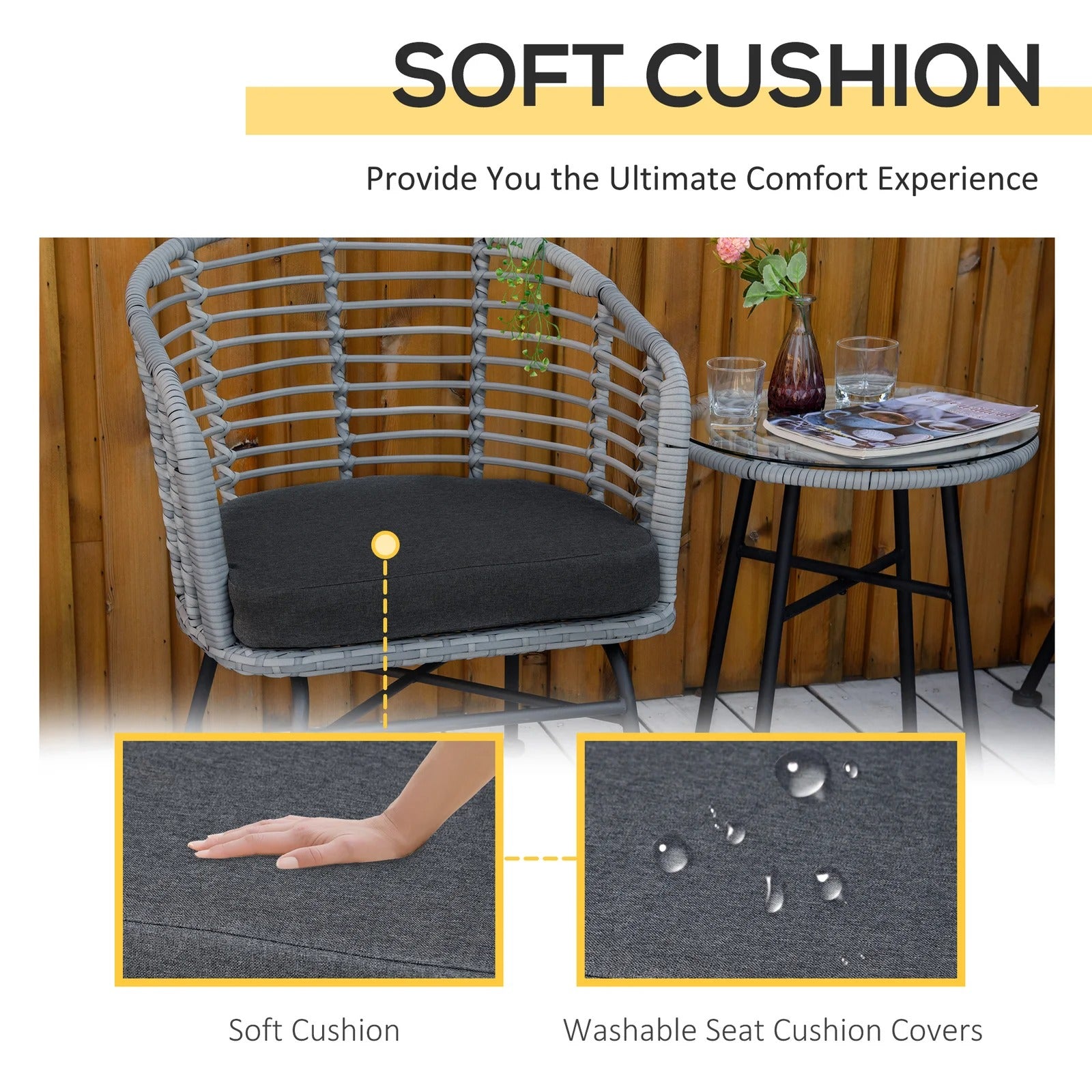 Apto Outdoor Patio Seating Set 2 Chairs and 1 Table Set (Grey)