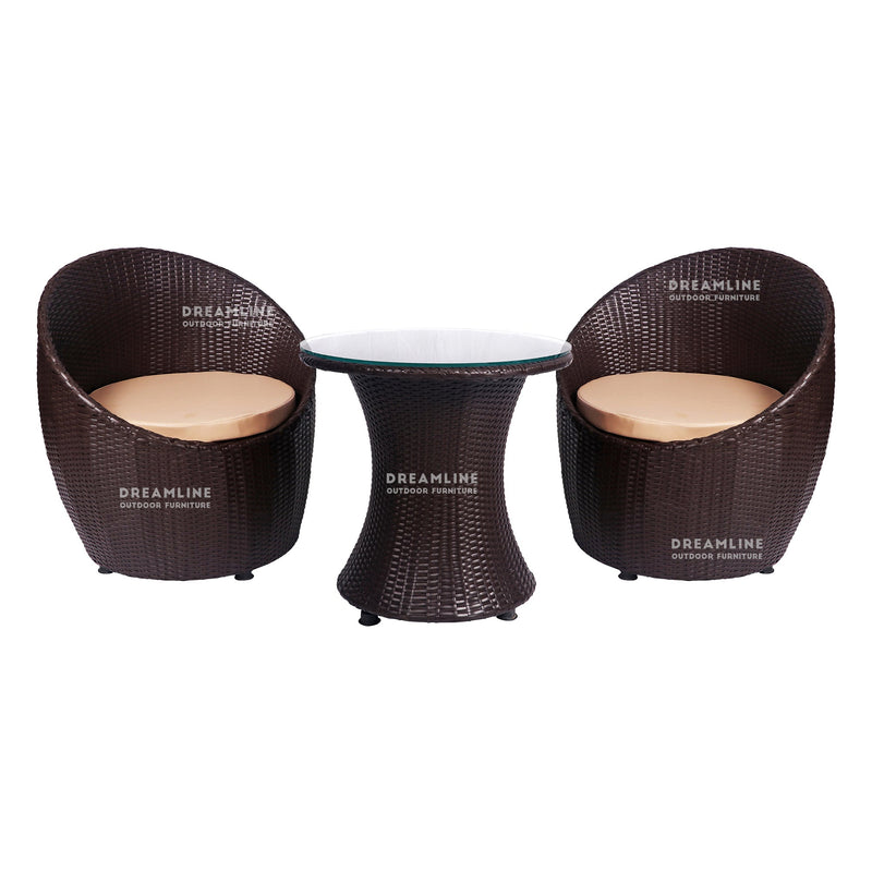 Coco Outdoor Patio Seating Set 2 Chairs and 1 Table Set (Dark Brown)