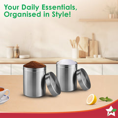 Wonderchef Modena Stainless-steel Kitchen Organiser 2 Pc. Set with Lid for Kitchen/Dining Table, Store Tea Coffee Sugar,