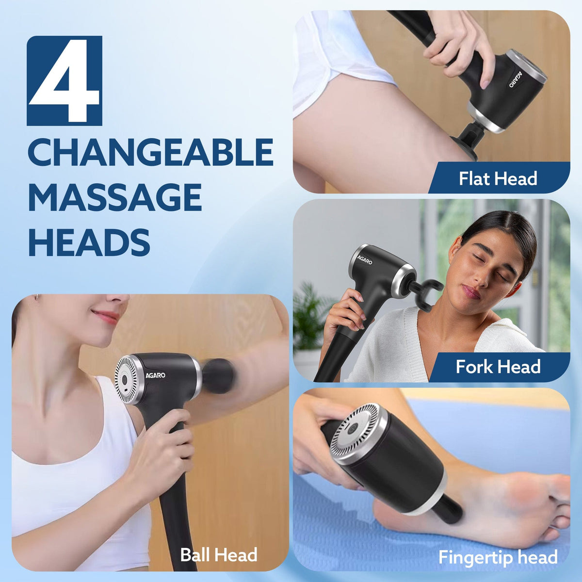 AGARO Regency Gun Massager, 4 Heads, 13 Speed, Rechargeable, Handheld, Percussion Muscle Massager for Full Body Pain Relief, Muscle Relaxation of Neck, Shoulder, Back, Foot for Men & Women, Black-4