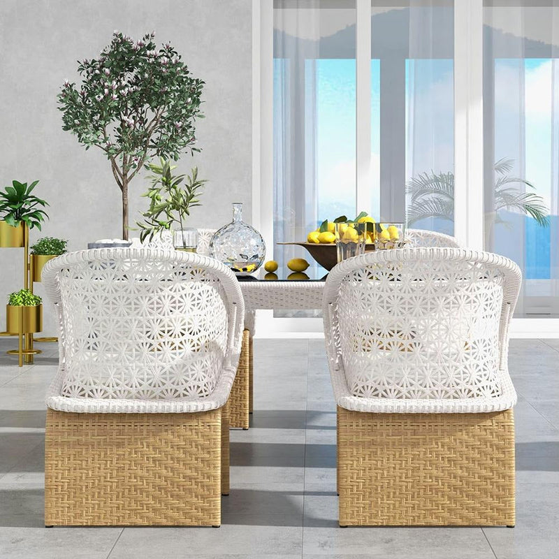 Homela Outdoor Patio Seating Set 4 Chairs and 1 Table Set (Tan + White)