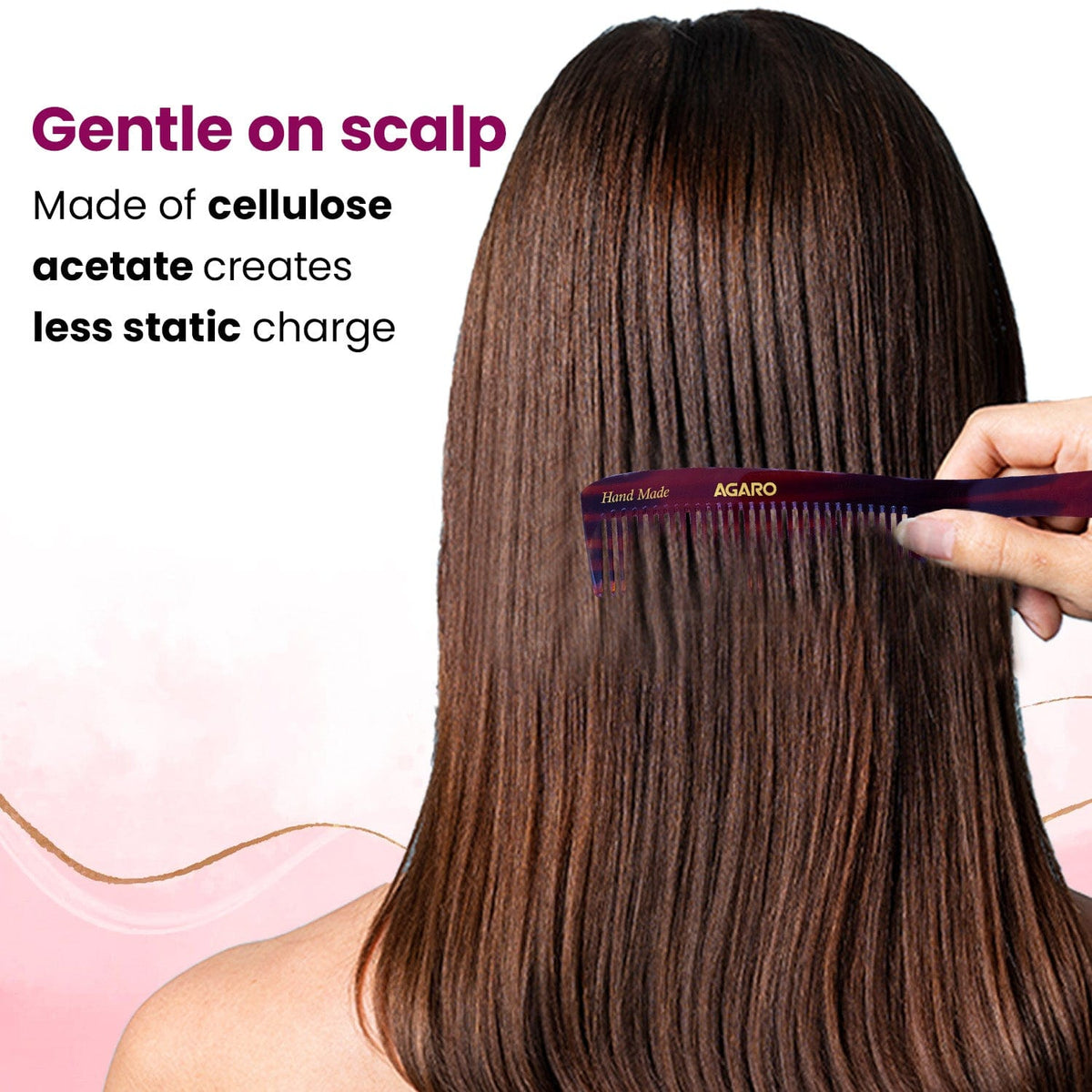 AGARO Hand Made Cellulose Acetate Comb HMC79, All Fine Tooth Dressing Comb, Smooth Rounded Teeth, Hair Styling, Hair Bru