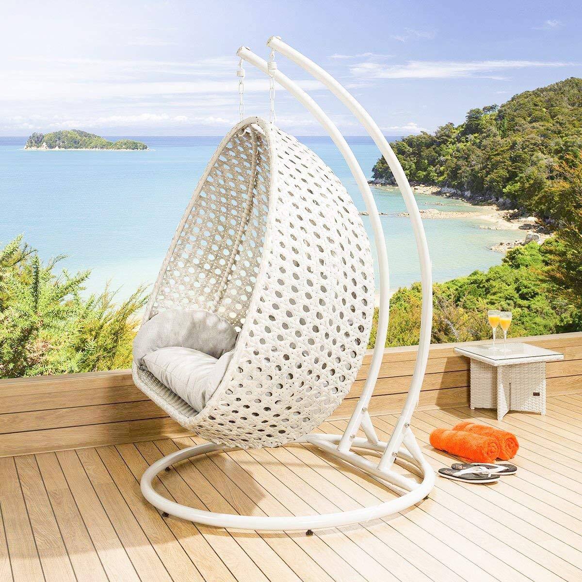Fulvia Double Seater Hanging Swing With Stand For Balcony , Garden Swing (White)